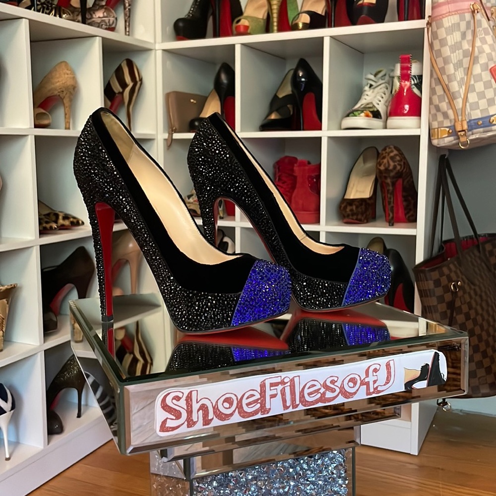 Louboutin Calypso 140MM Black Velvet Strass - 38